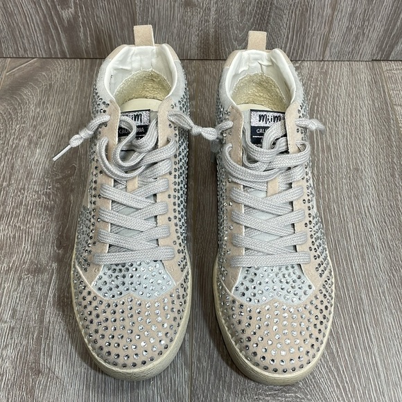 NWOT mi.im Miracle Miles Glam Rhinestone Star Mid Sneakers Lace Upper Beige 8.5 - Picture 2 of 15